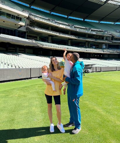 Usman Khawaja with his wife Rachel McLellan and two adorable children