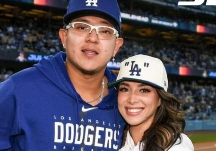 Julio Urias and Daisy Perez attend the Los Angeles Dodgers News