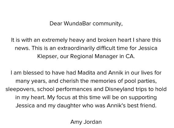 Wundabar Pilates's Instagram page mourning the loss of her two children.