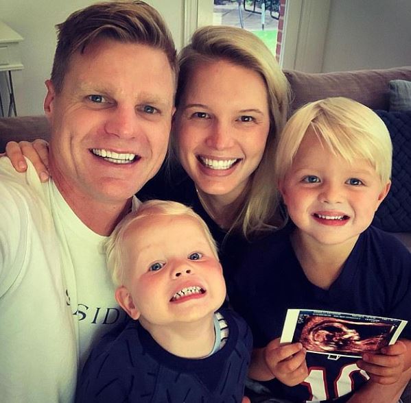 Nick Riewoldt with his wife Catherine Heard and their children 