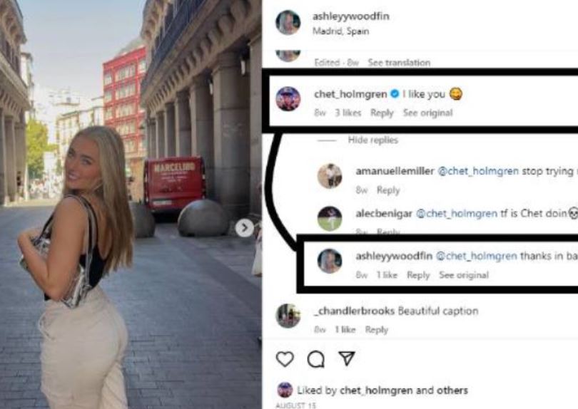 Chet Holmgren's comment on his alleged girlfriend Ashley's Instagram post