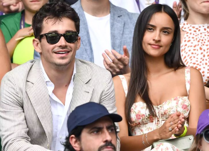 Charles Leclerc and Alexandra Saint Mleux attend day eight of the Wimbledon Tennis Championships