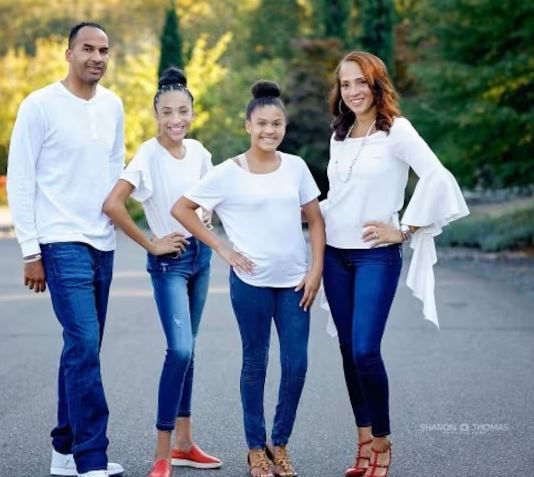 Nico Harrison with his wife Darlise Harrison and their daughter Noelle and Nia